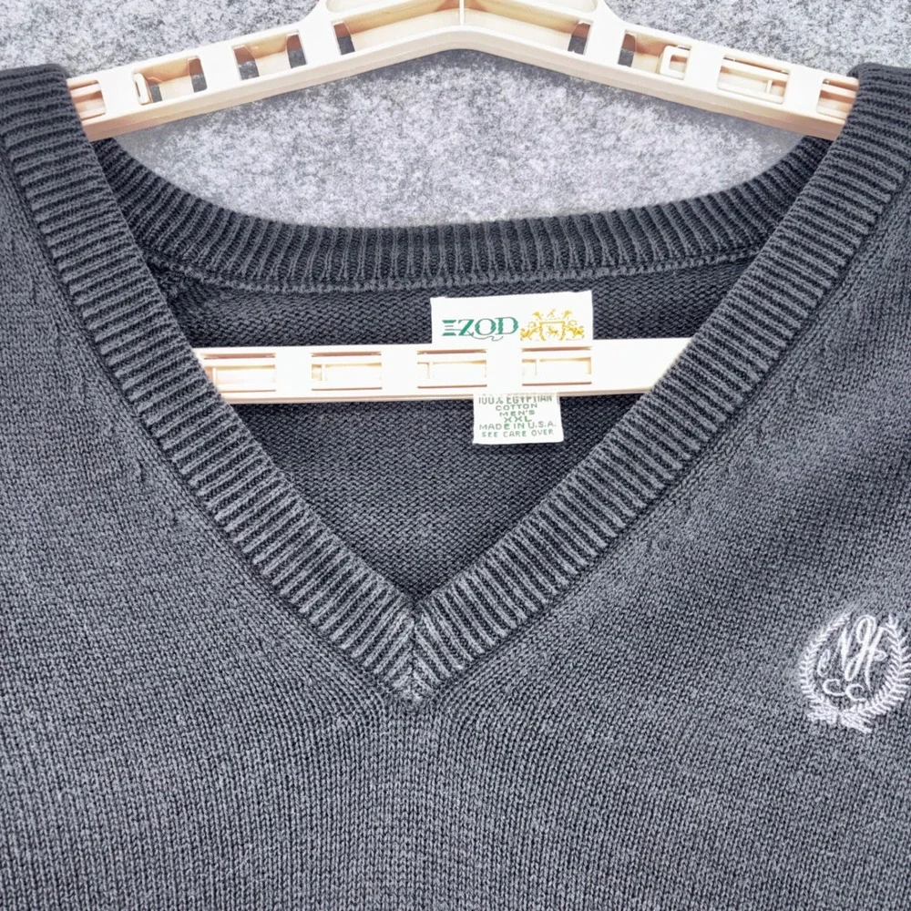 Izod Club Mens XXL V-Neck Sweater 100% Egyptian Cotton Gray Made in USA Vintage